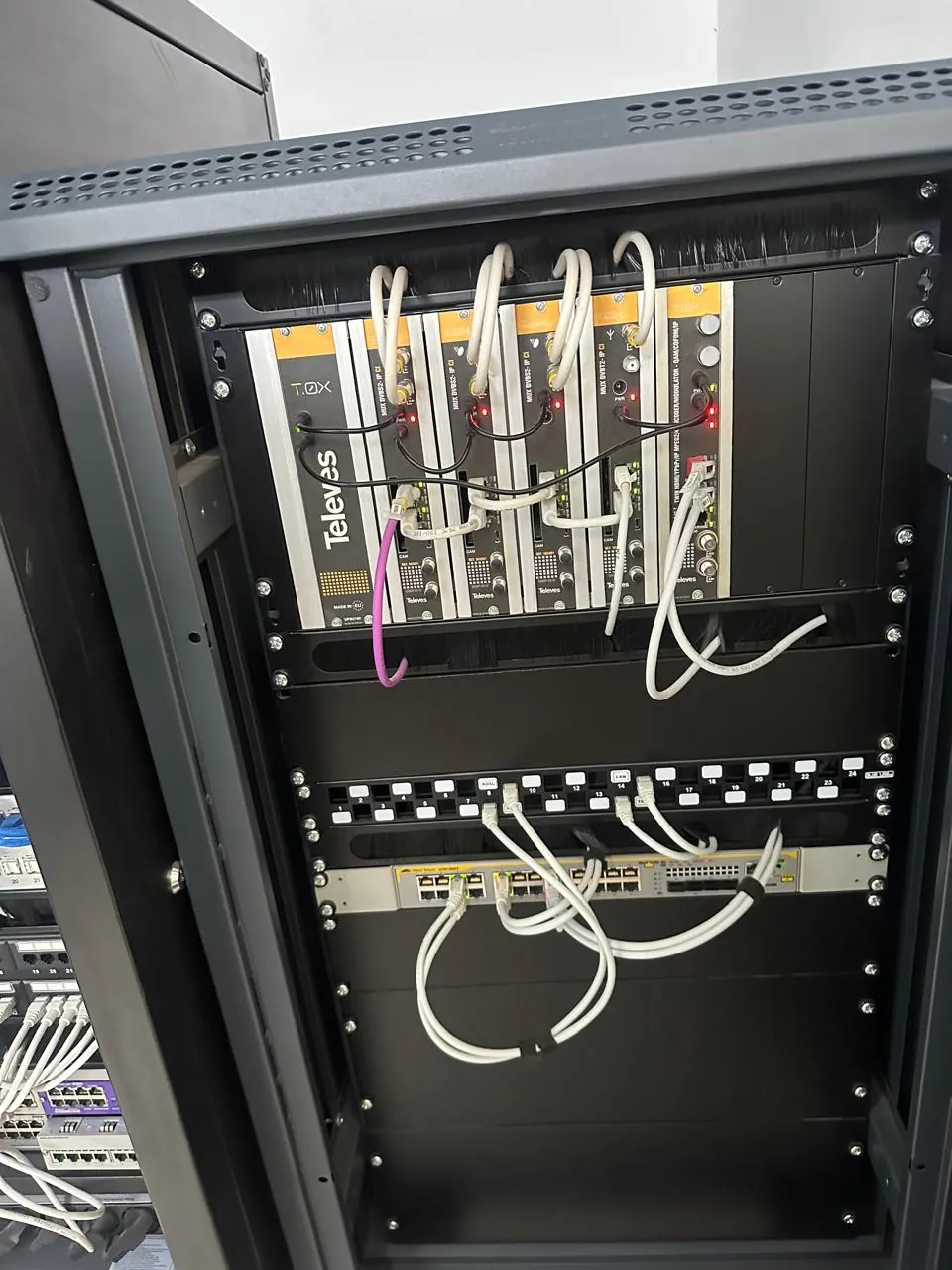 Baie Televes avec équipements TV/IP
